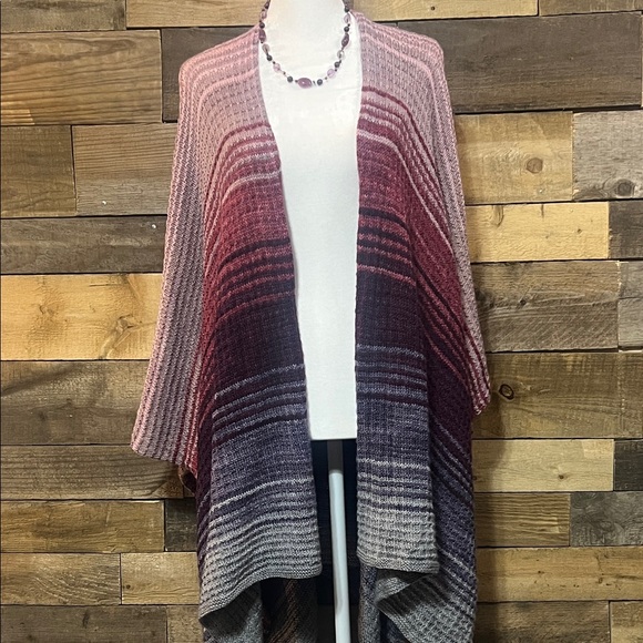 Gradient Striped Knit Open Front Knit Blanket Wrap/Poncho - Picture 1 of 13